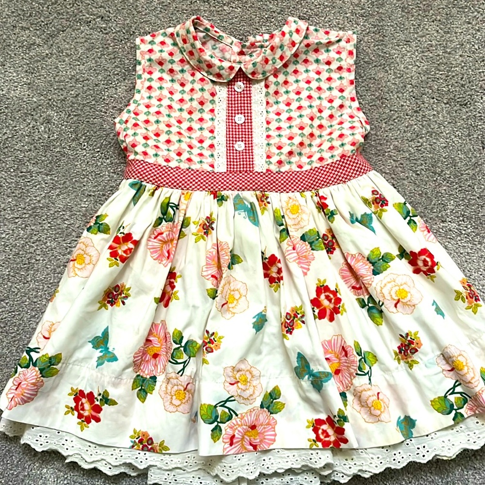 Room Seven Sleeveless Western Floral Dress with Eyelet Trim Size 80-18 month